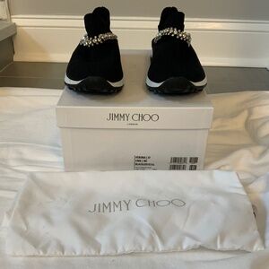 Jimmy Choo Verona Black Knit Sneakers with Crystal Detail